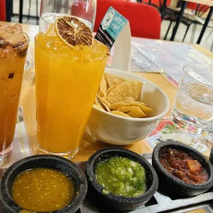 Our yummy margaritas &amp; chip with salsas