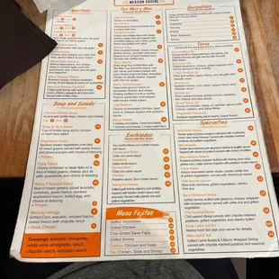 the menu for mesa mexican cuisine