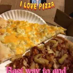 Mac Macaroni and Cheese Pizza and the BBQ Chicken Pineapple Pizza