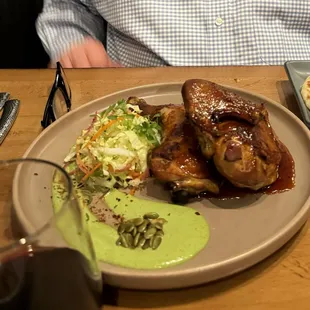 Chicken with slaw and beans