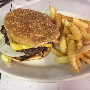 Diner burger with crinkle cut fries