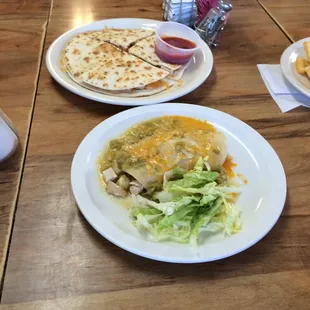 Chicken quesadilla and enchilada