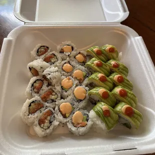 Spicy tuna roll, spicy salmon roll, spicy midori roll