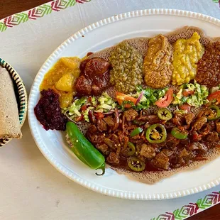 Veggie sampler and beef awaze tibs