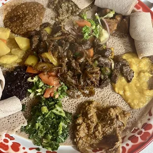 Vegetarian, and beef tibs