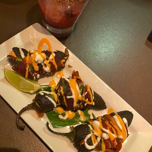Loaded jalapeños and a hibiscus margarita!!