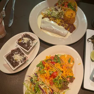 Trio plate and two beef tacos!