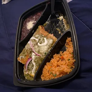 Chicken and shrimp enchiladas.