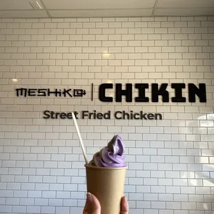 Ube and sesame ice cream in a cup