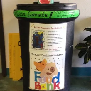 We work with APA to fill their food banks for needy pets. Feel free to leave a donation anytime we are open.