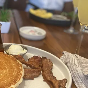 Pancakes, Pineapple Mimosa, Bacon