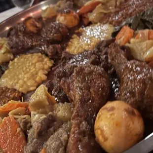 Meat and veggie combo for four people. So much damn food.