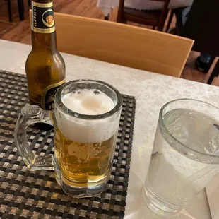 Ethiopian beer and a glass of water