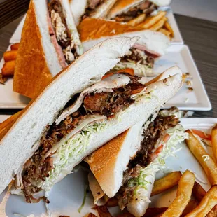 a plate of fries and a sandwich