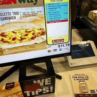 a menu for a sandwich