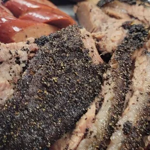 Beef ribs hot links and brisket by the pound.