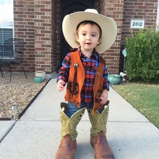 Ready for the Mesquite Rodeo! Haha, we changed his shoes...