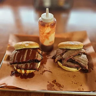 two sandwiches on a tray