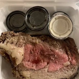 20 oz prime rib looked nice but so though that it couldn&apos;t be eaten. I cut it for my dog so he would not choke on it.