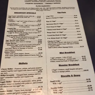 Menu. Prices have gone up. Need to print new menus.