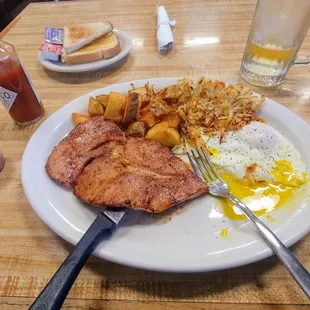 Two eggs and ham. The ham is amazing