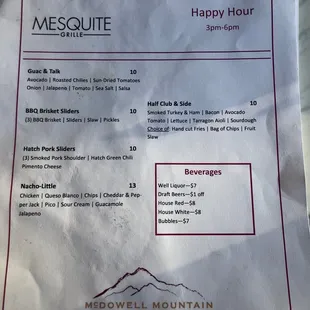 Happy Hour menu