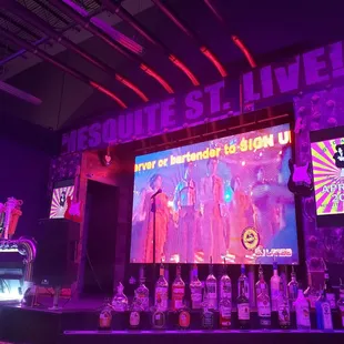 a stage with neon lights