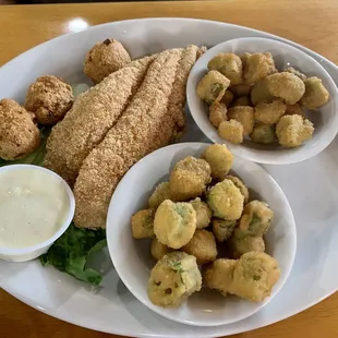 Fried catfish with hush puppies and double fried okra.