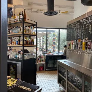 a view of the counter and shelves