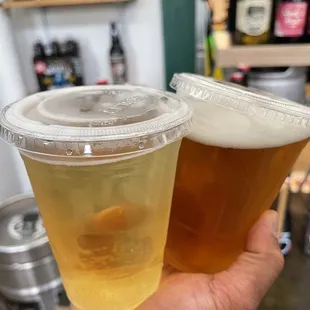 -2 towns ciderhouse cosmic crisp (left) -Creme ale (right)