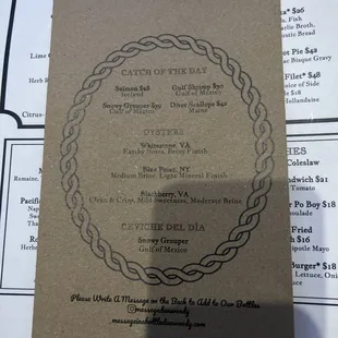 a menu for a restaurant