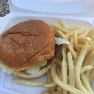 Great grilled burger and fries