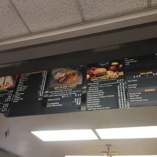 menus and prices on the wall
