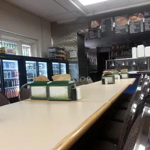 a counter with a variety of items on it