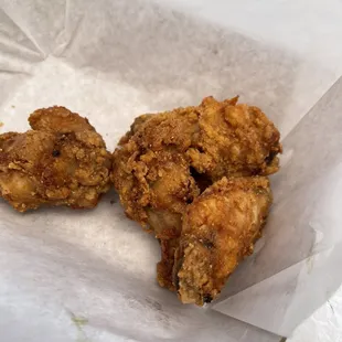 Plain wings....wasn't able to take a pic of the full order.  Heard their bbq sauce wings were great too. Next time!