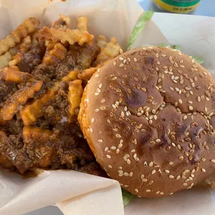 Cheeseburger and Chili Cheese Fries