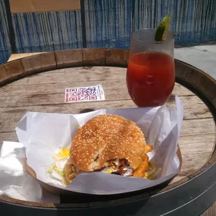 $13 monster burger and an excellent michelada from Trademark