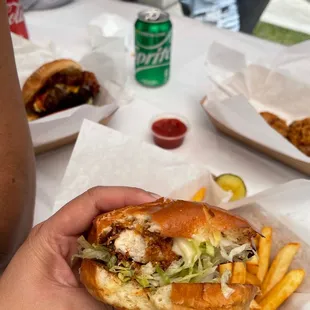 Crispy chicken sandwich with tender white meat.