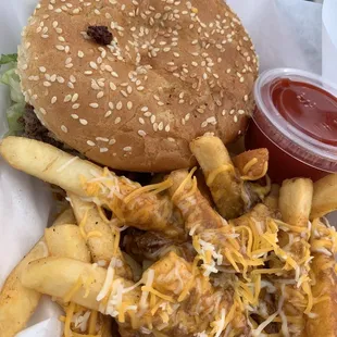 Cheeseburger and Chili Cheese Fries