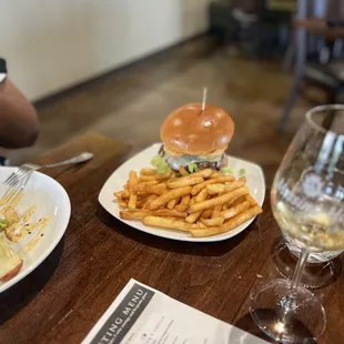 a burger and fries