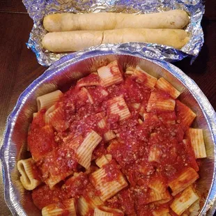 Ringatoni with Meat Sauce.