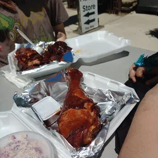 Yummy turkey leg and ribs!