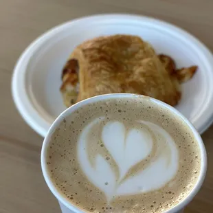 Latte with ham and cheese crossaint