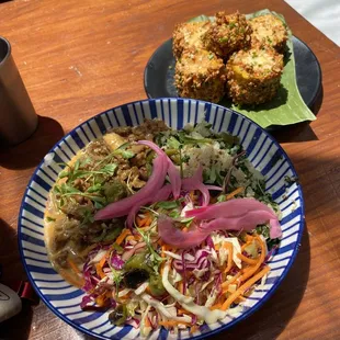 Elote (corn) and Mushroom Sisig with Quinoa Kale. Delish!