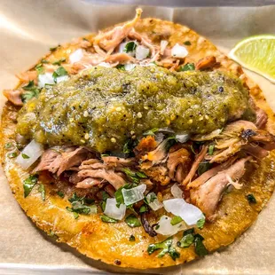 carnitas taco with salsa verde