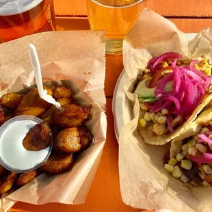 Platanos and veggie tacos