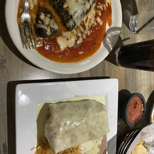 Chile Relleno a la Carta and Beef Fajita burrito.