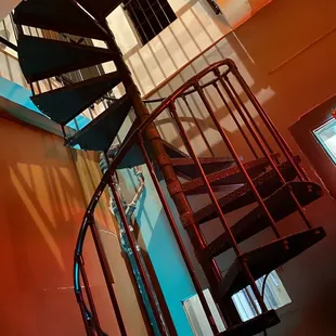 a spiral staircase in a building