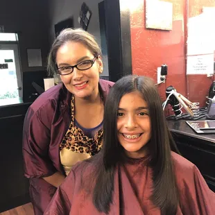Cynthia and my daughter. First time getting front layers on her super thick hair.