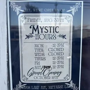 Business hours posted